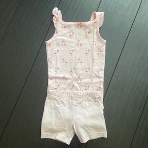 Carter’s flamingo tank onesie 12M and pink shorts 9M In EUC